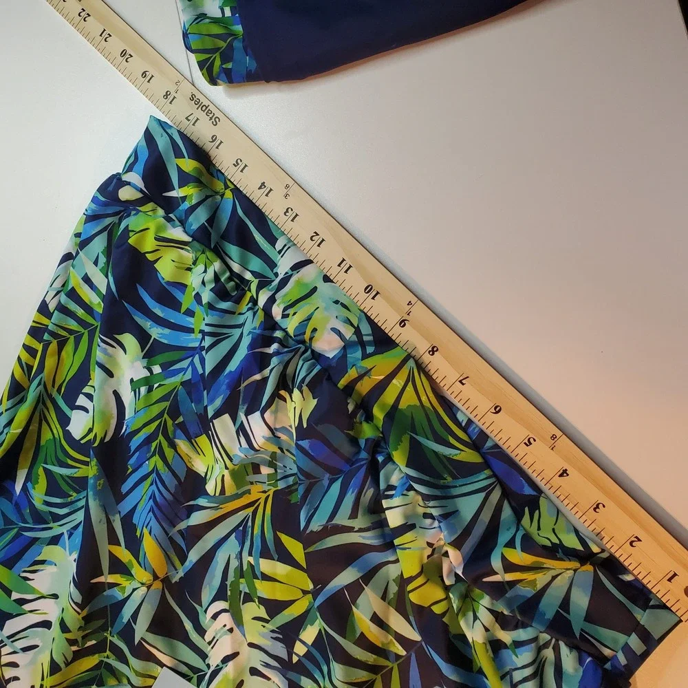 Yonique Tropical Palm Tankini Set Blue Green Swim Skirt Two Piece NWT